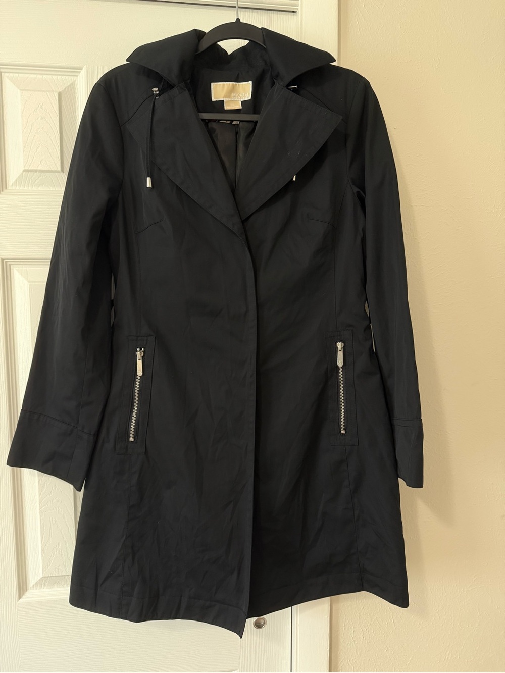Michael Kors Women's Black Trench Coat with Hooded Collar size Medium